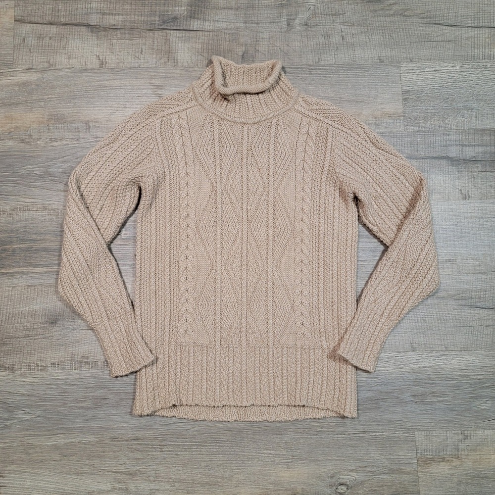 Inis Meain Ireland Patented Aran Mock Turtle Baby Alpaca Silk Cable Knit Sweater